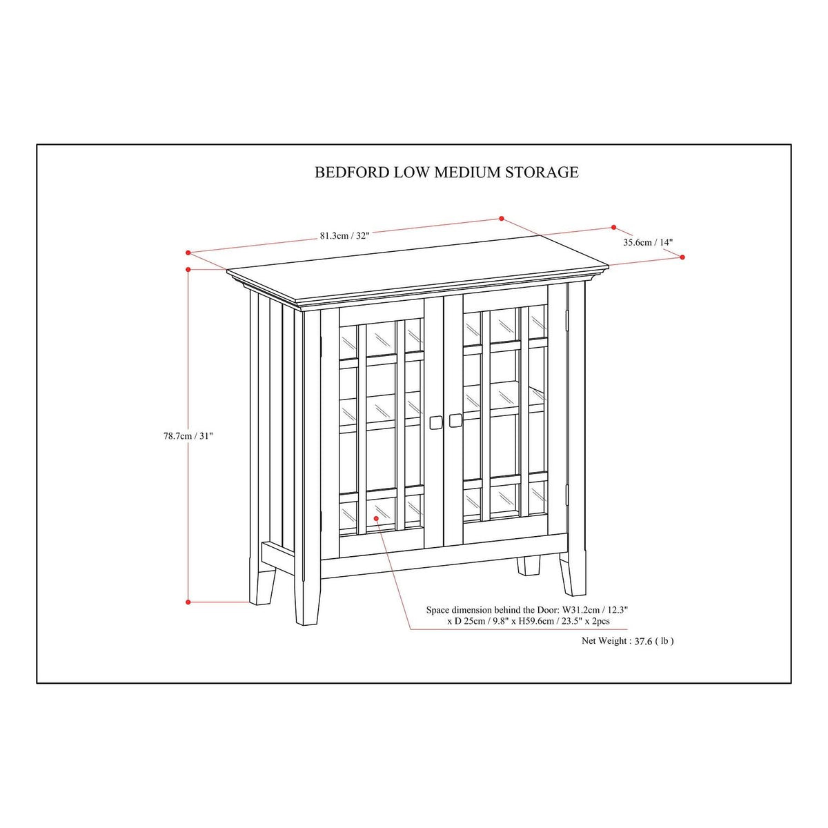 White Solid Wood Low Storage Media Cabinet X354380
