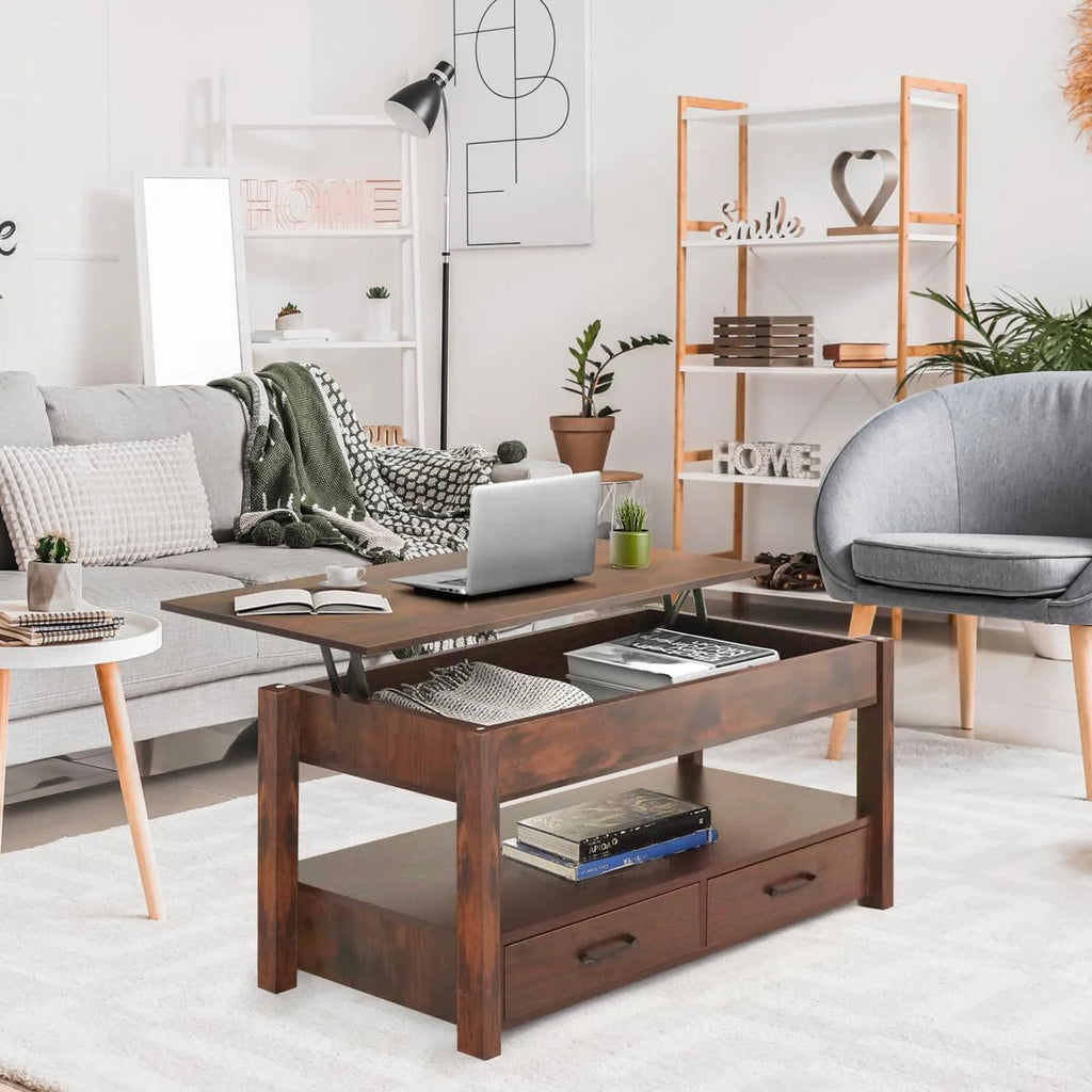 Lift Top Coffee Table with Hidden Compartment and 2 Storage Shelves G326772