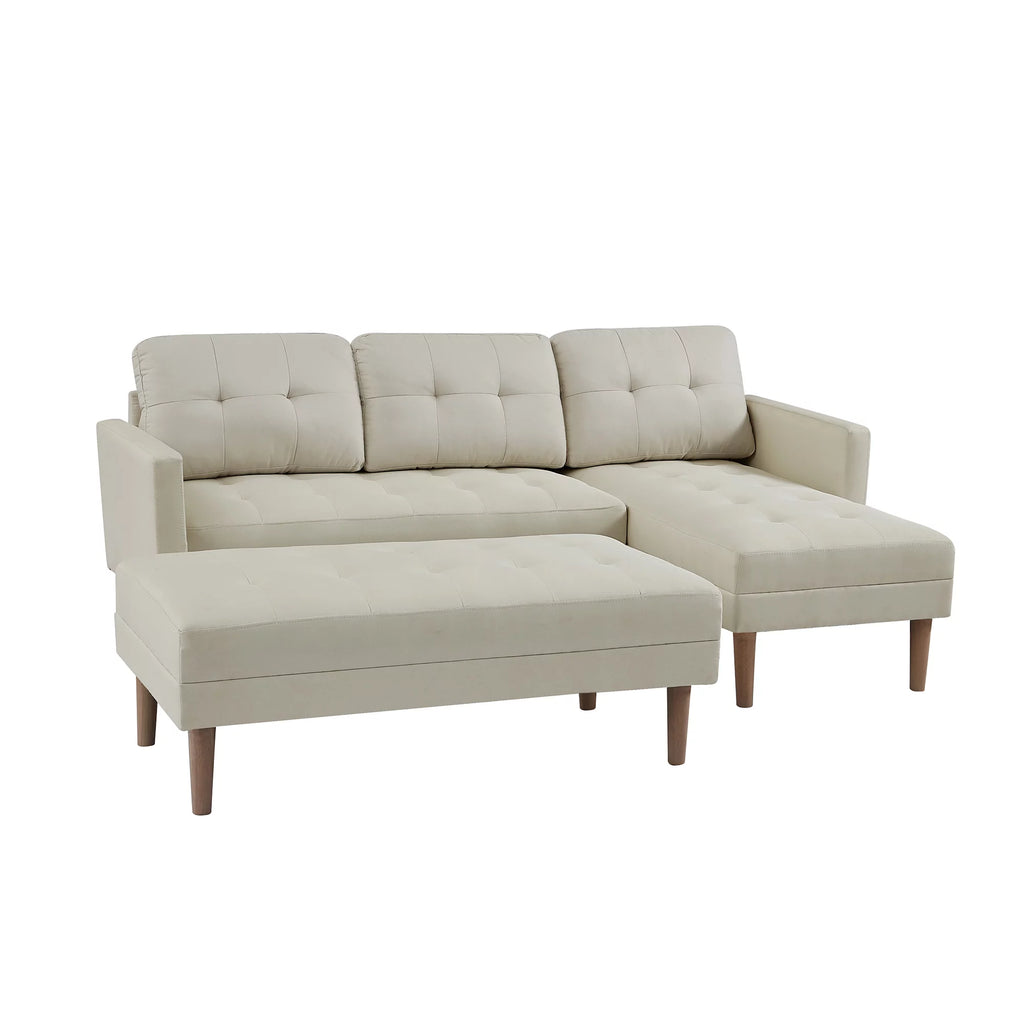 Beige L-shape Sectional Sofa Bed with Ottoman Bench C598