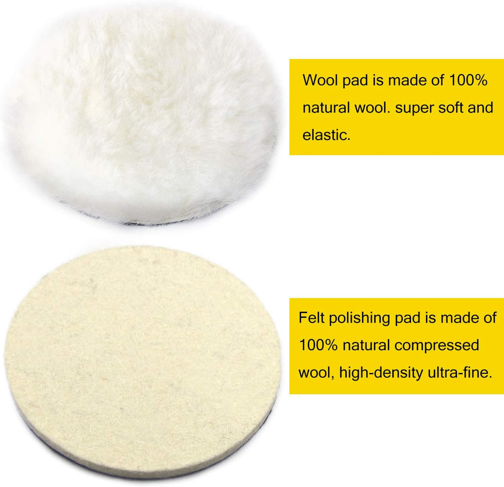 6 Inch 8PCS Wool Buffing Pads Kit with 5/8''-11 Thread Hook & Loop Backer Plate S110585