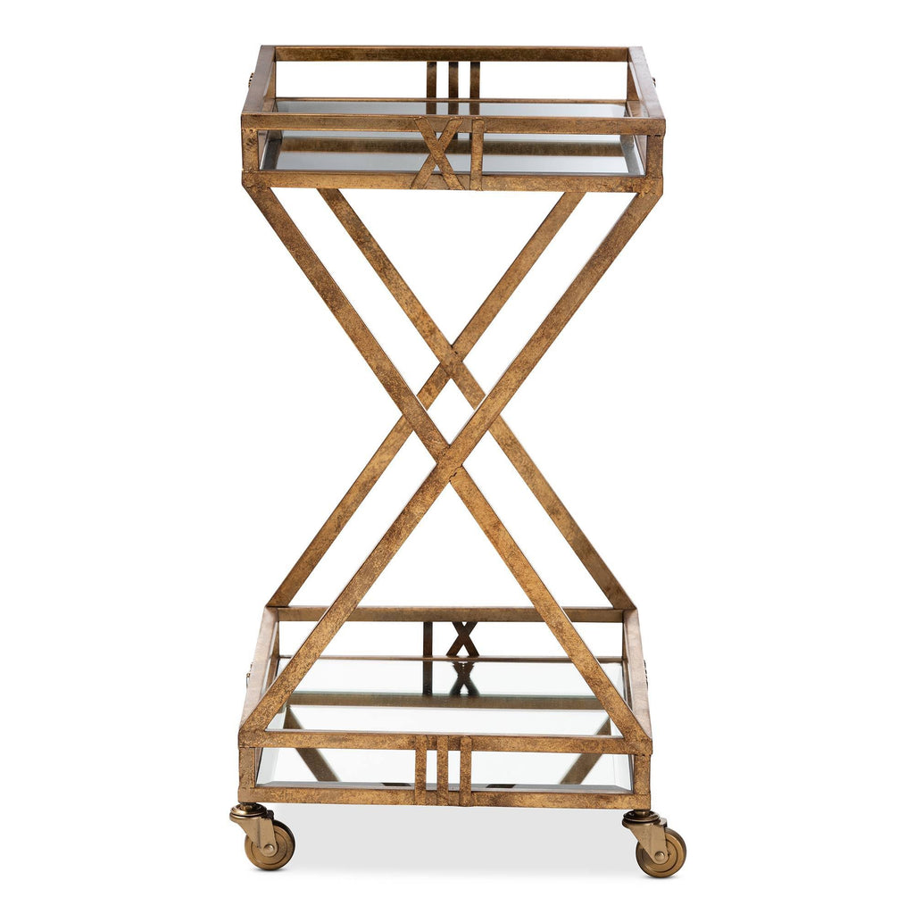 Antique Gold Finished 2-Tier Mobile Bar Cart H198165