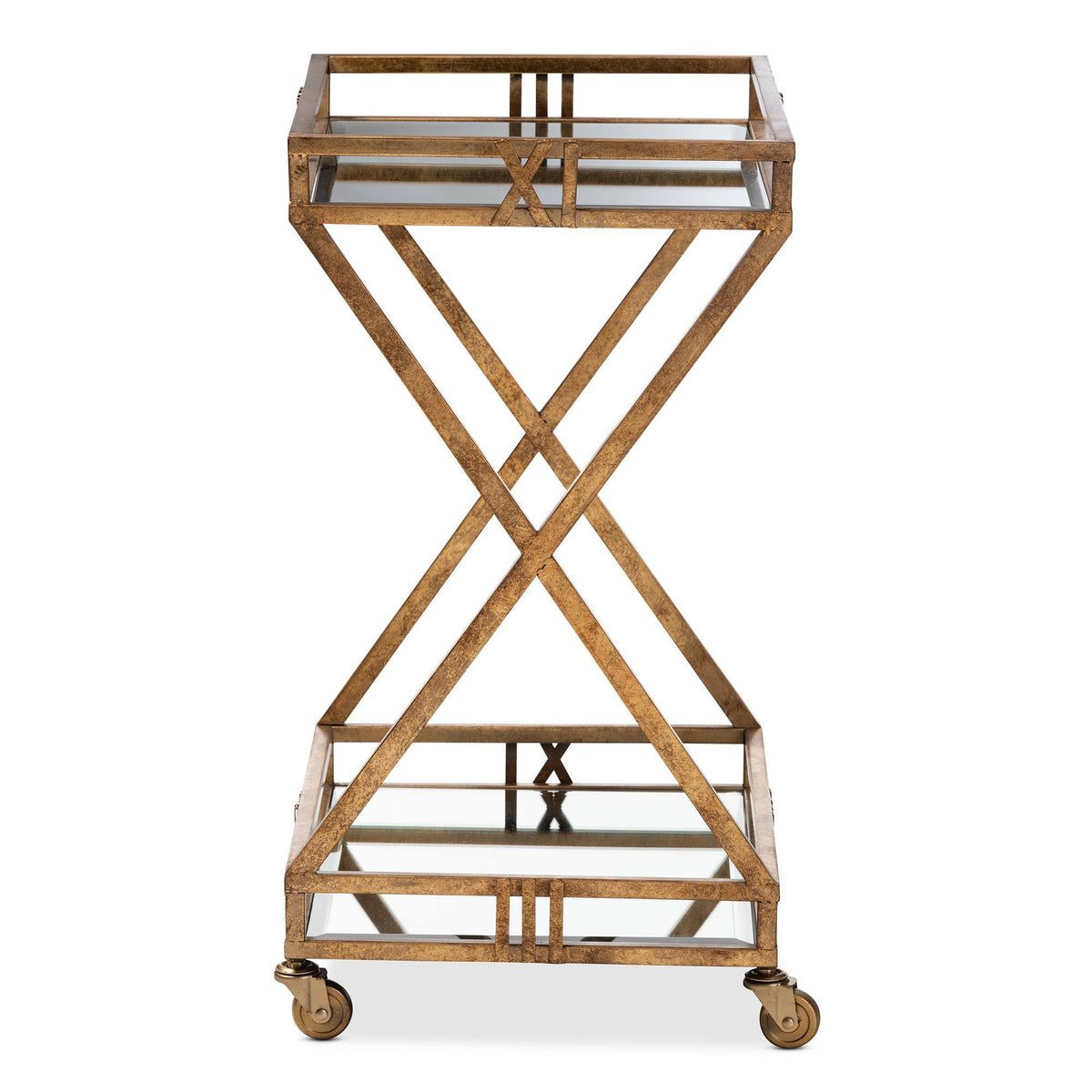 Antique Gold Finished 2-Tier Mobile Bar Cart H198165