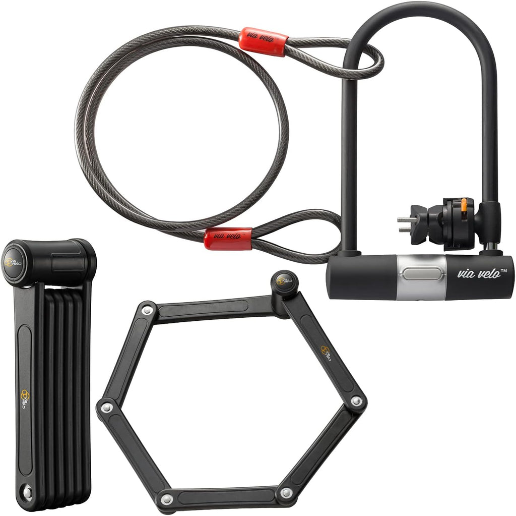 Heavy-Duty Hard Steel Folding Lock with U Lock and Cable M21503