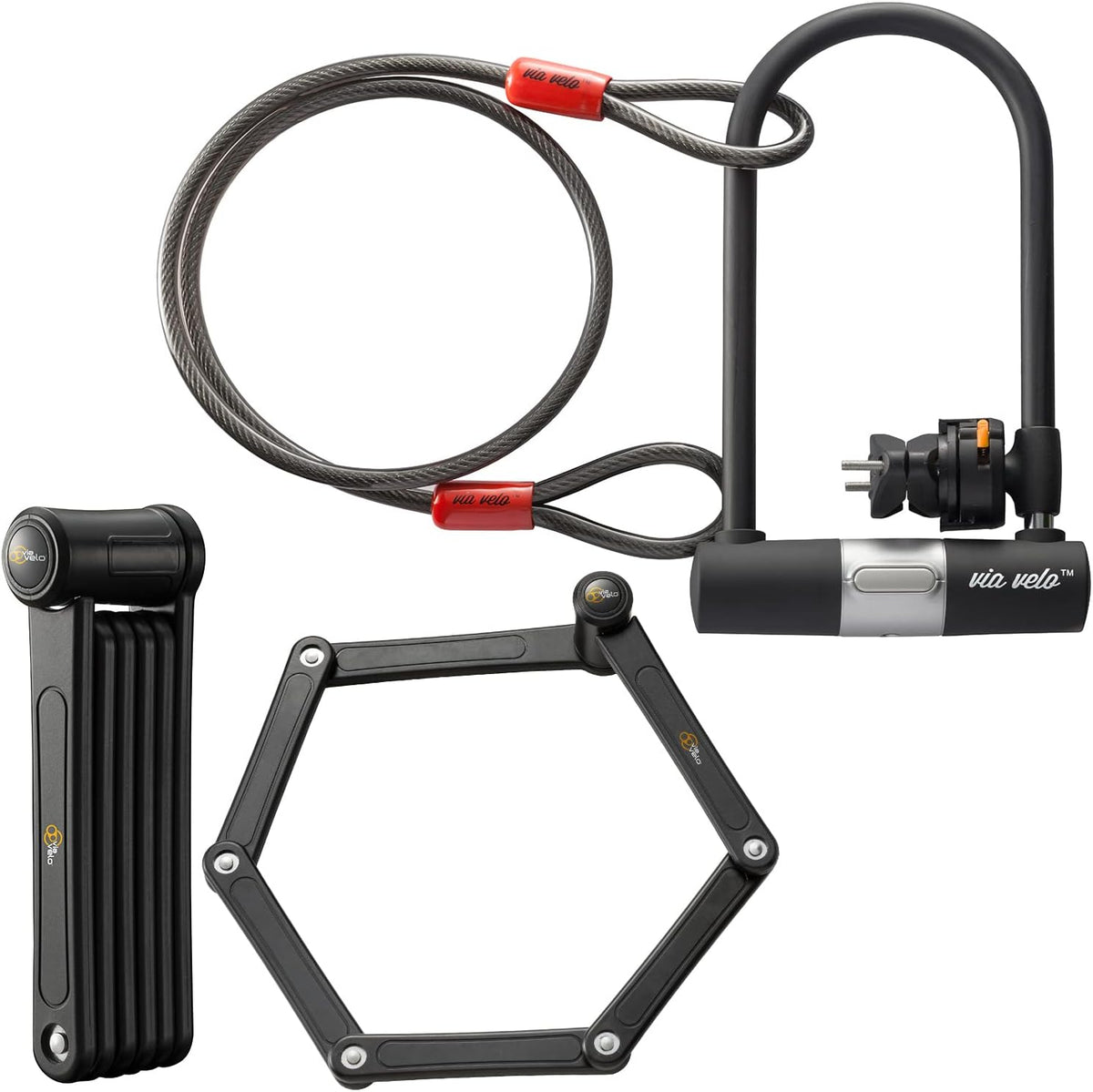 Heavy-Duty Hard Steel Folding Lock with U Lock and Cable M21503