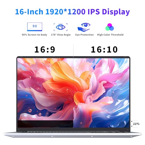 16 Inch Laptop Computer with 16GB RAM 1TB SSD N100 Processor FHD 1920 * 1200 Backlit Keyboard Windows 11 Pro Fingerprint Unlock H13218