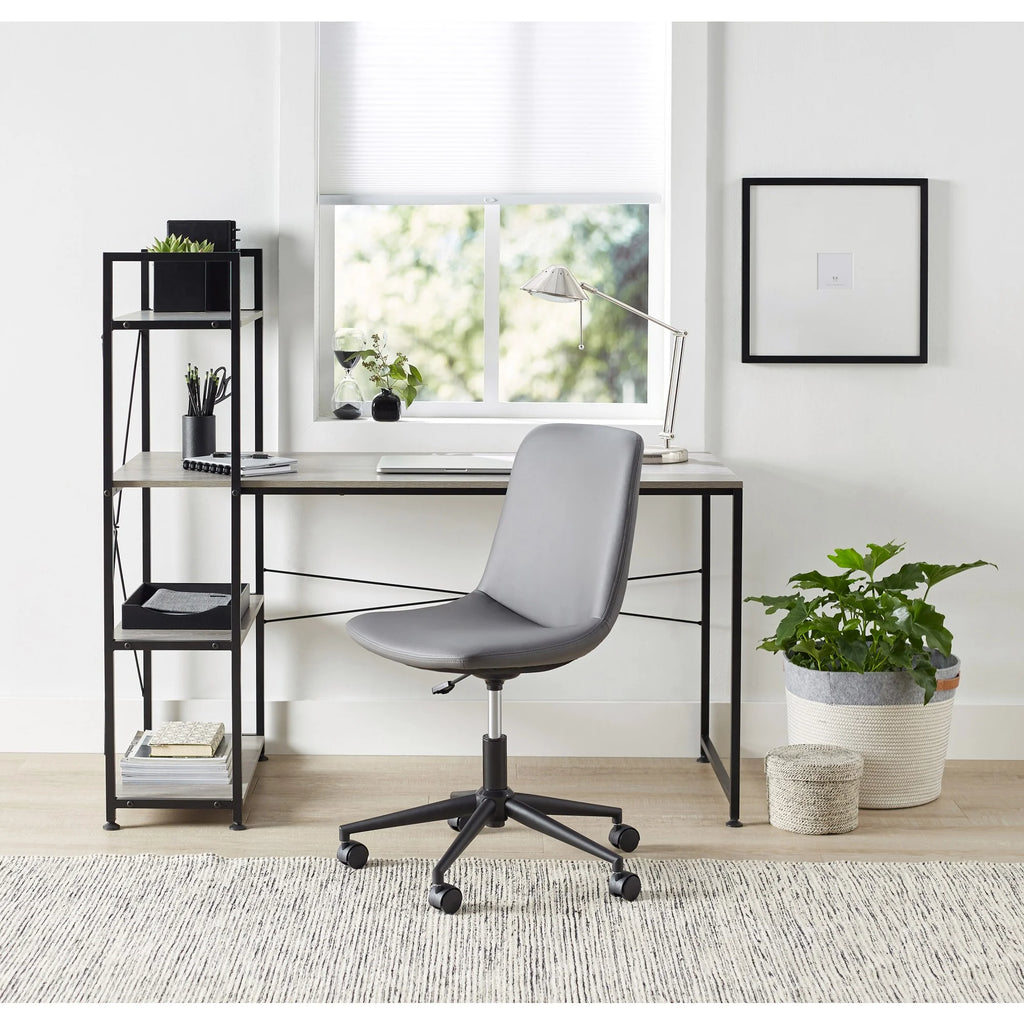 Gray Computer Desk With Storage Shelves D906