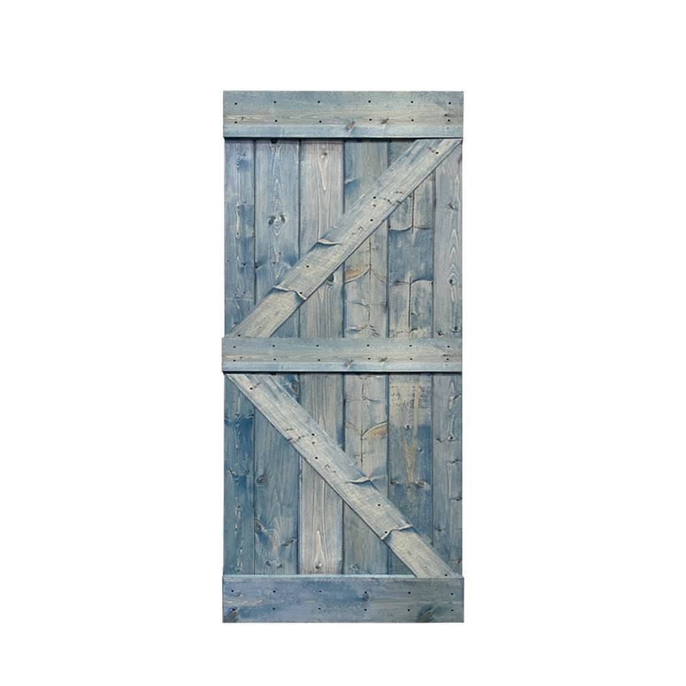 Solid Sage Green Stained Pine Wood Interior Sliding Barn Door Slab B660541