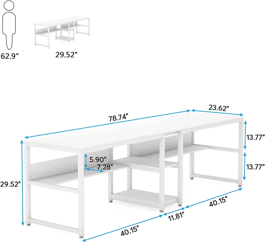 White Double Computer Office Desk with Storage Shelf R869