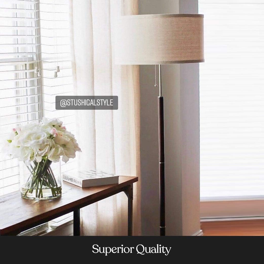 Floor Lamp with Drum Shade and Walnut Wood Finish Q30945