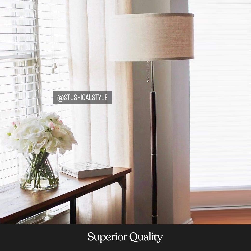 Floor Lamp with Drum Shade and Walnut Wood Finish Q30945
