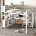 Metal Full Size Loft Bed Frame with L Shaped Desk, Wardrobe, Stairs, Storage J5037