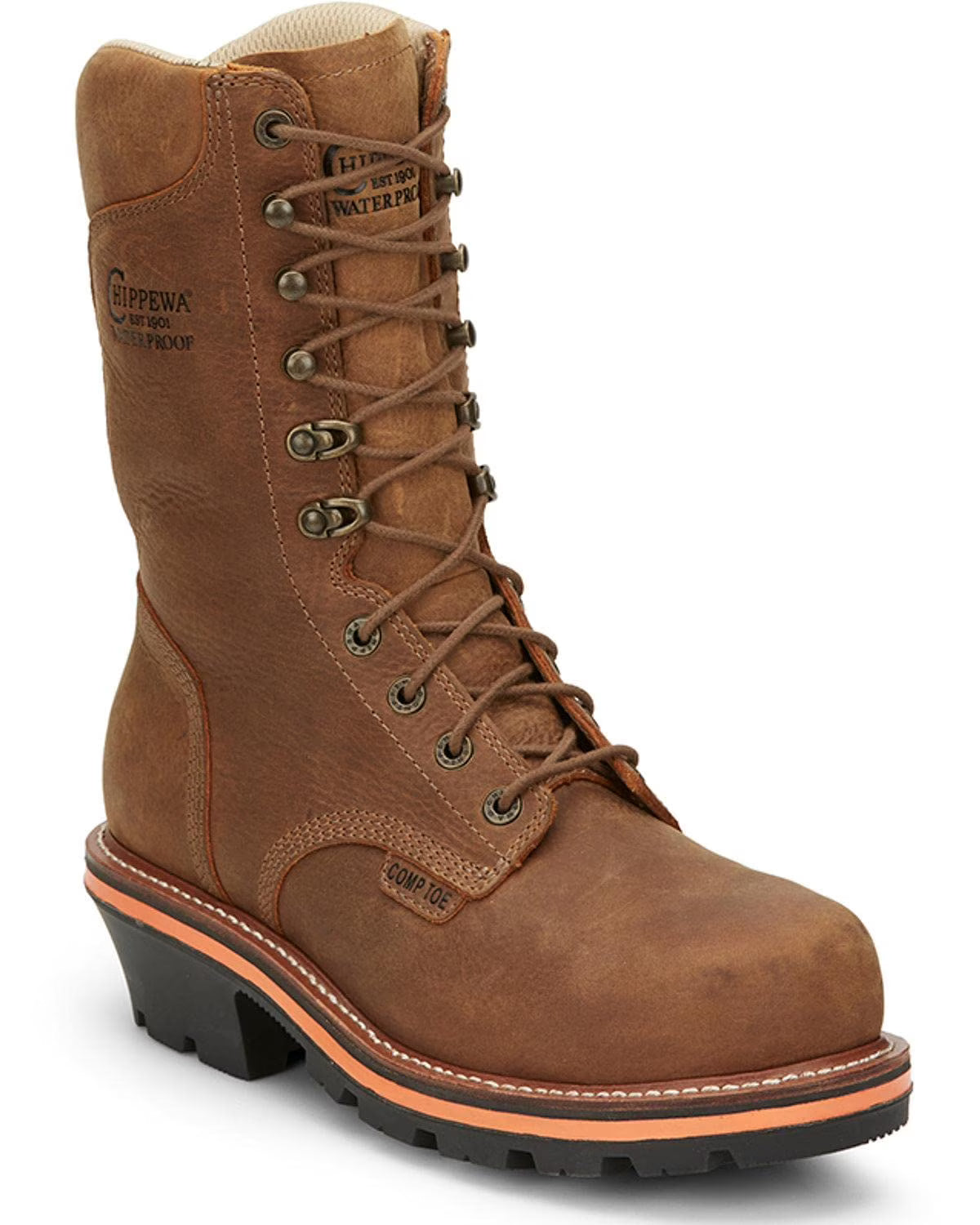 Brown Waterproof Composite Toe Insulated Lace-Up Work Boots J80988
