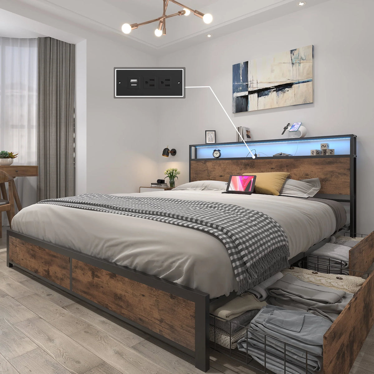 Queen Bed Frame with Headboard and Charging Station W323271