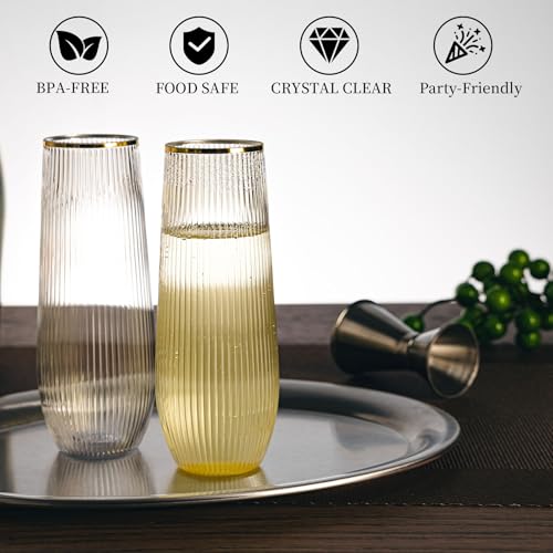 36pcs 9oz BPA-free Plastic Champagne Flutes with Gold Rim S523730