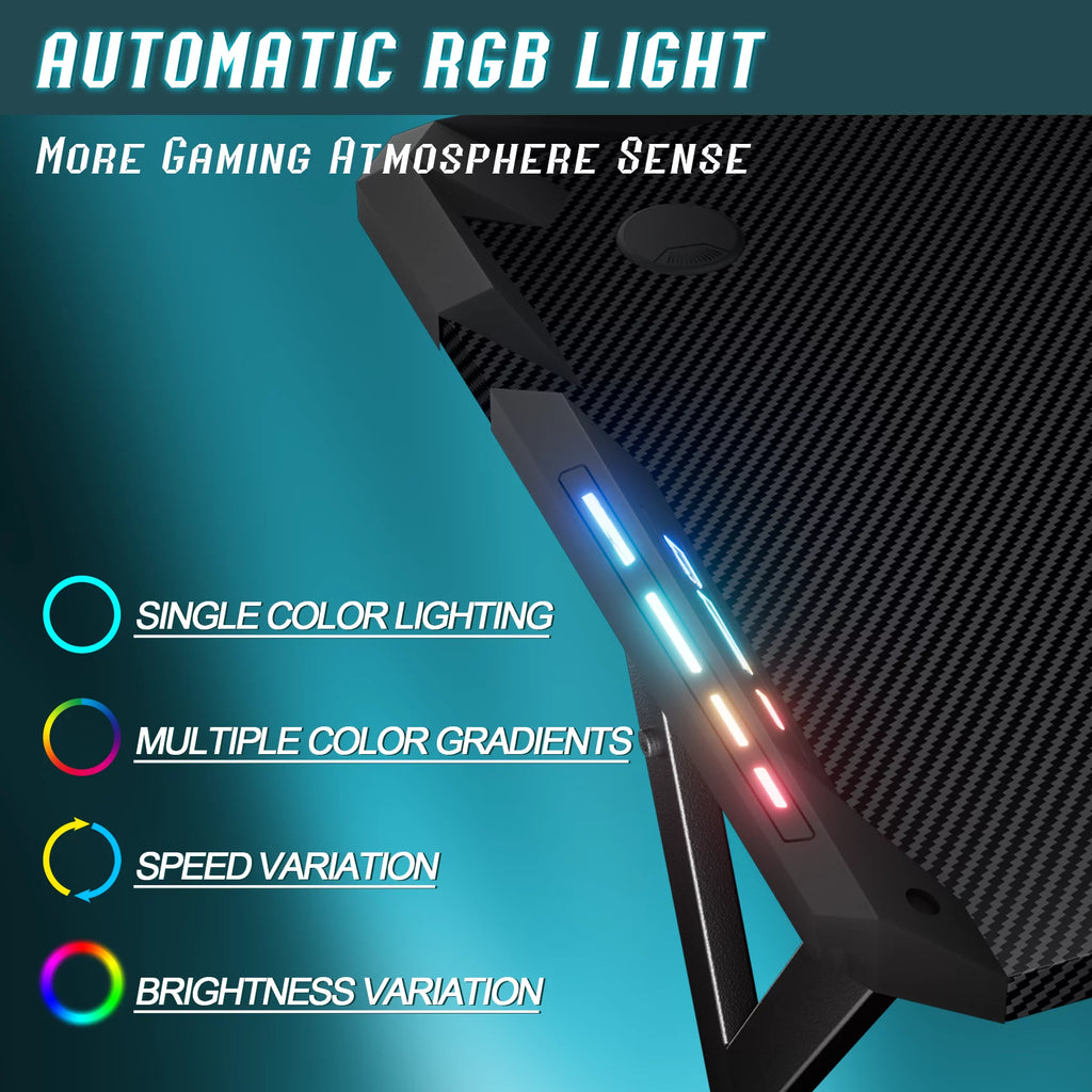 Black 55 Inch Gaming Desk with LED Lights, Carbon Fibre Surface S510044