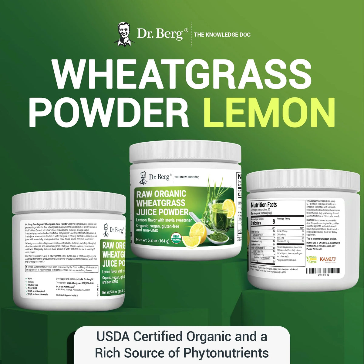 Organic Wheatgrass Raw Juice Powder, Lemon Flavor, 164g D7914