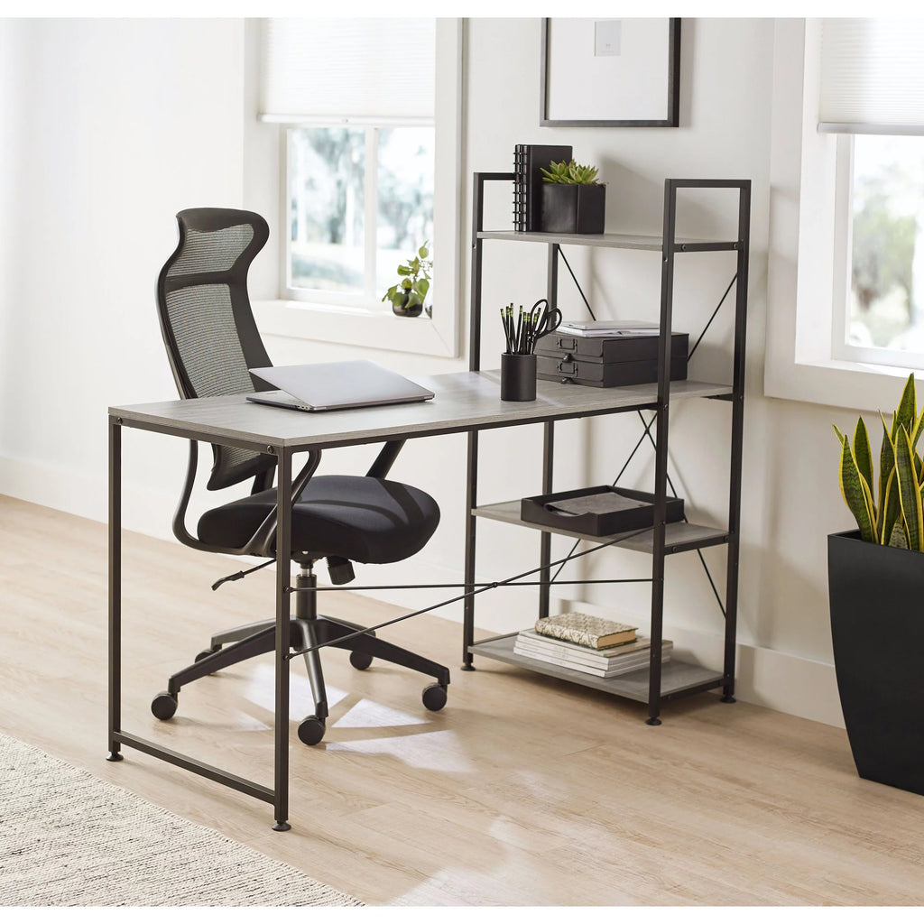 Gray Computer Desk With Storage Shelves D906