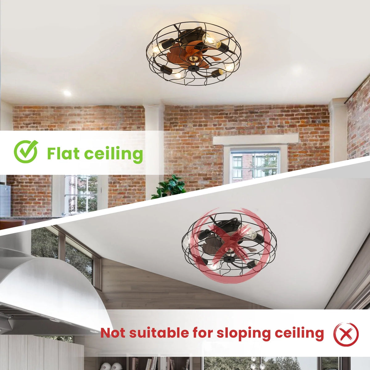 20" Industrial Flush Mount Bladeless Caged Ceiling Fan with Light and Remote F855