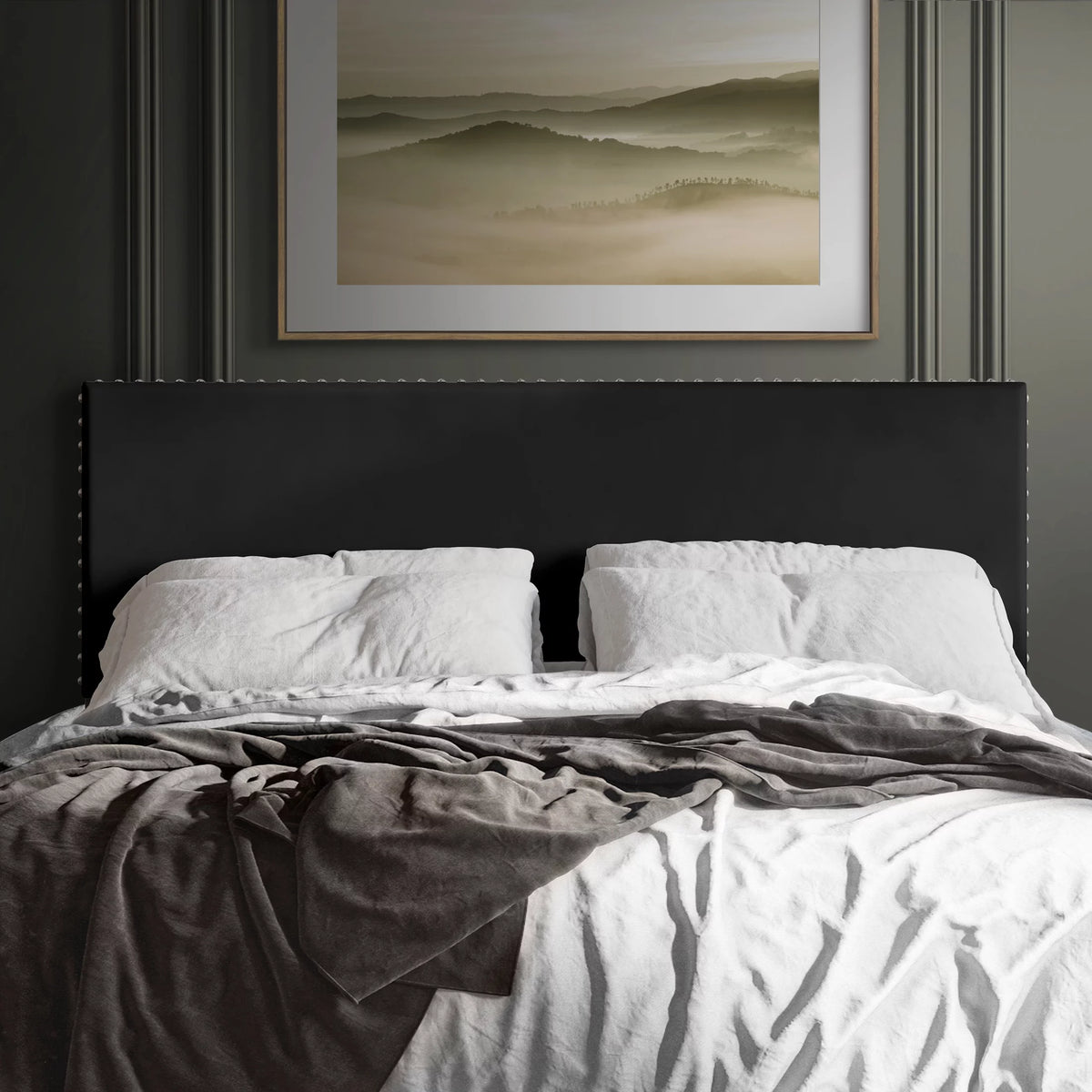 Black Velvet Upholstered Headboard E2137