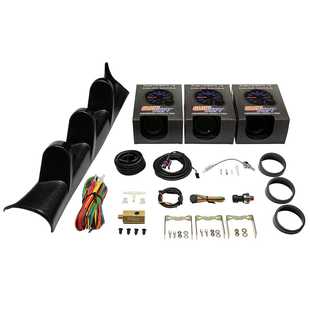 Tinted 7 Color 30 PSI Boost/Vacuum, 100 PSI Oil Pressure & Oil Temperature Gauges, Black Triple Pillar Pod G133704