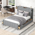 Full Size Wooden Platform Bed Frame with Bookcase Headboard and 4 Storage Drawers W795894