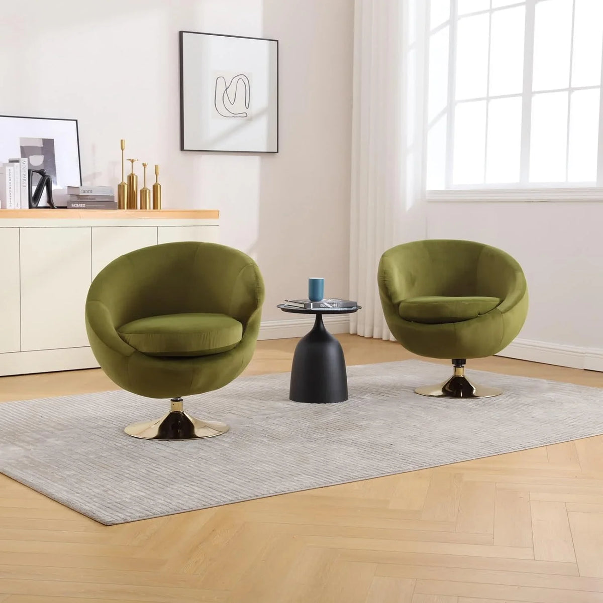Green Velvet Swivel Barrel Chair J564