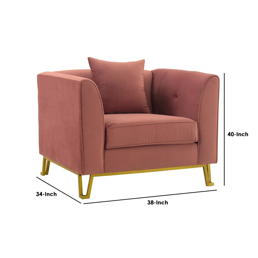 Blush Fabric Upholstered Accent Chair with Brushed Gold Legs B16516