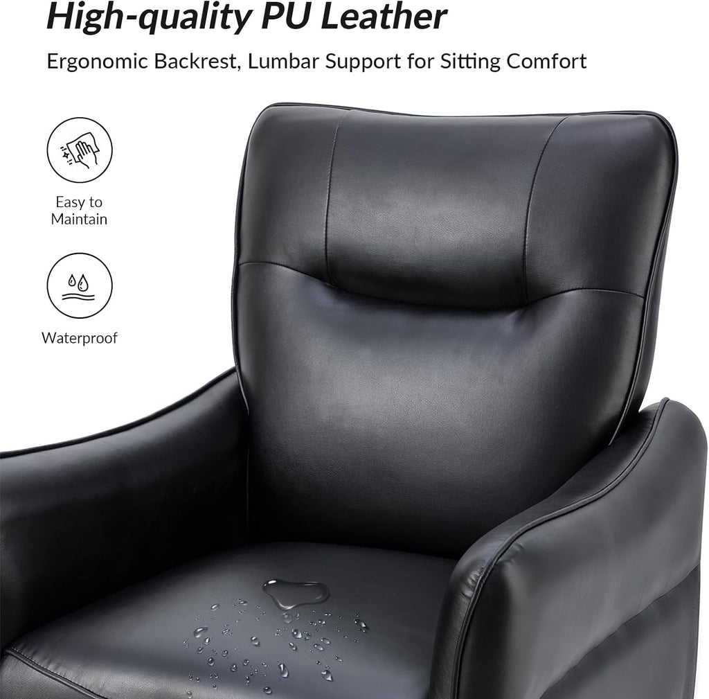 Black Faux Leather Armchairs Set Of 2 With Wooden Legs I39875