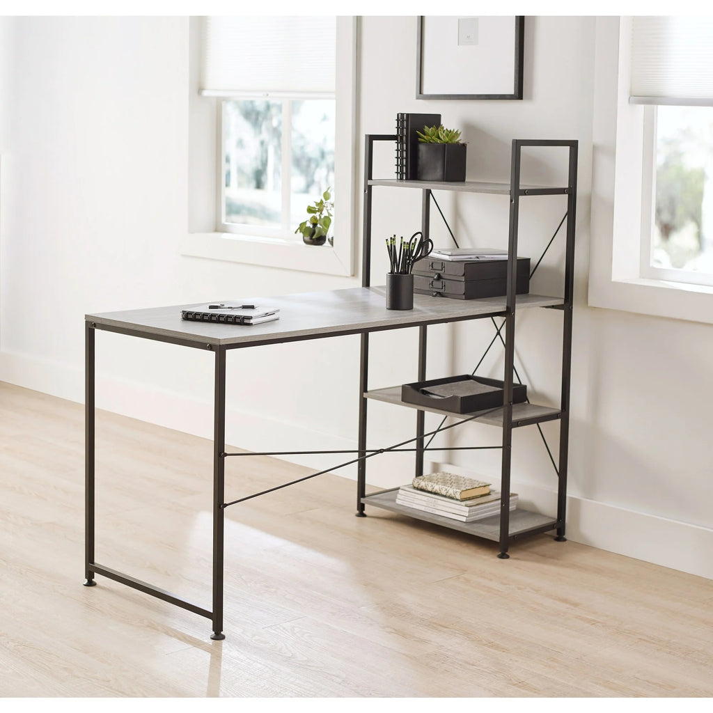 Gray Computer Desk With Storage Shelves D906