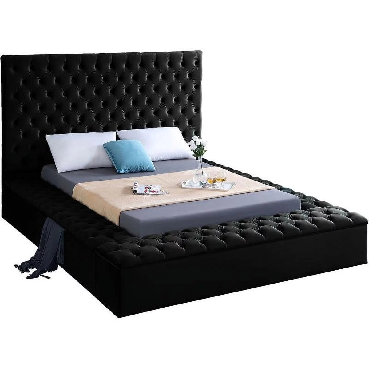 Black Velvet Tufted Full Bed M8086
