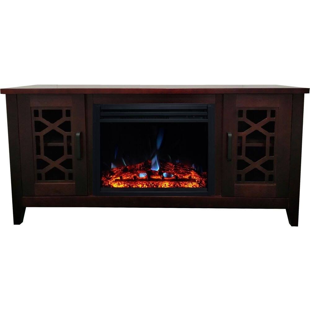 Mahogany Mid-Century Modern Electric Fireplace with Multi-Color Log Insert R6200
