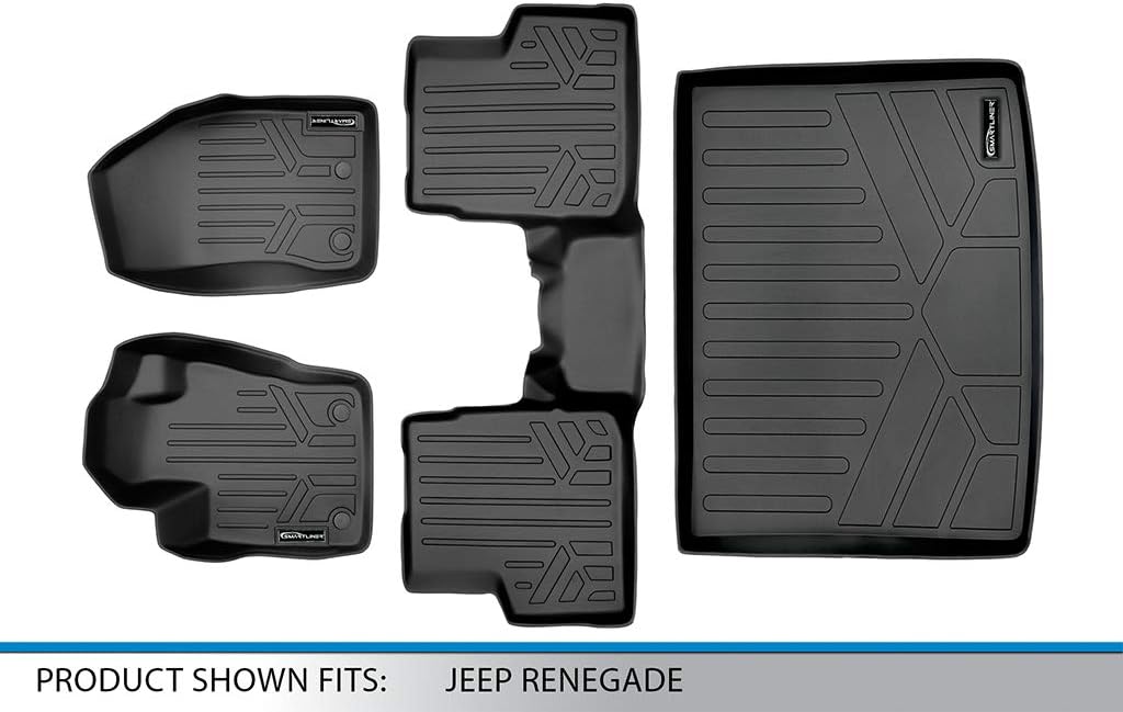 Black 2 Row & Cargo Floor Mat Liner Set for Jeep Renegade K95714
