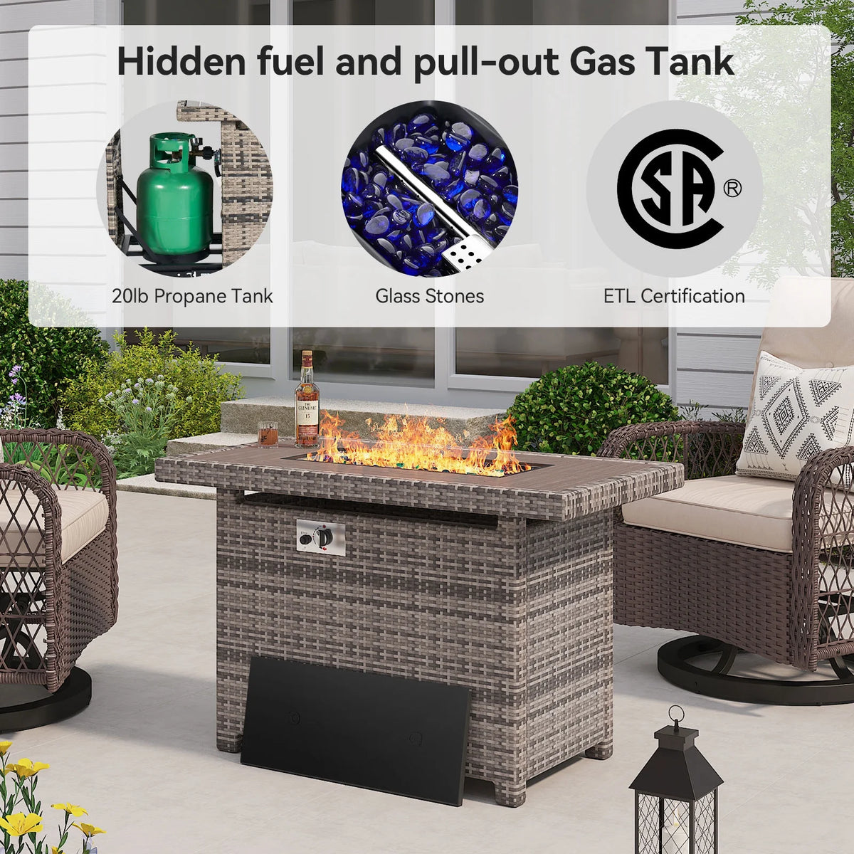 40'' 50,000 BTU Propane Gas Fire Pit Table with Cover C551