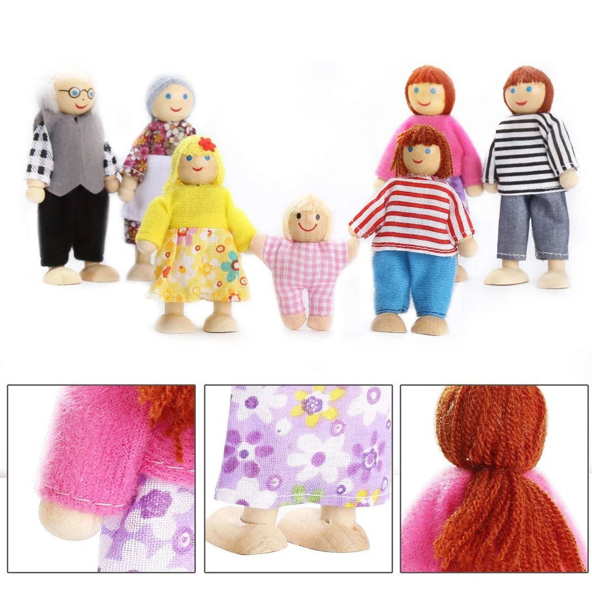 Wooden Dolls Family Playset Set of 7 Z26985