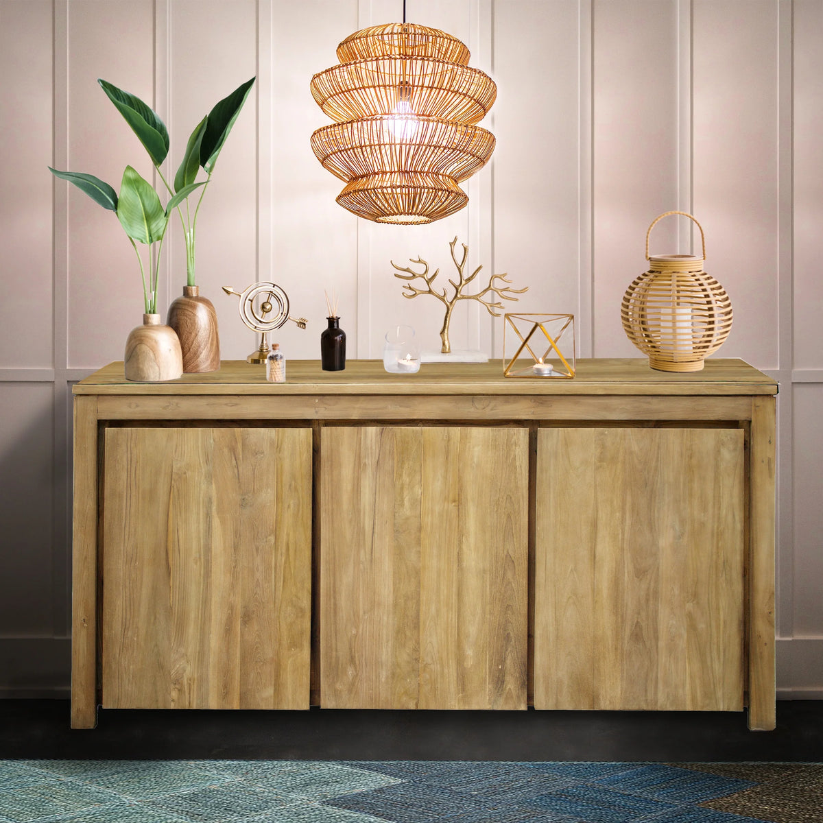 Recycled Teak Wood Buffet With 3 Doors Z456070