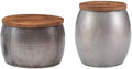 2-Piece Metal Drum Table and Side Table in Silver F37268