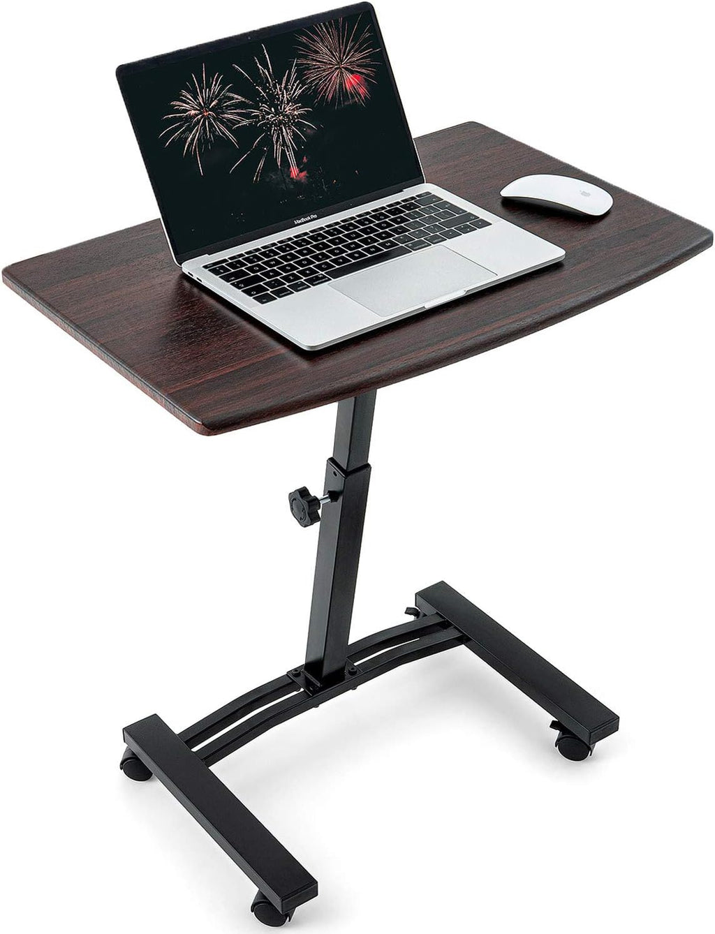 White Height Adjustable Portable Laptop Desk Cart with Wheels S9007