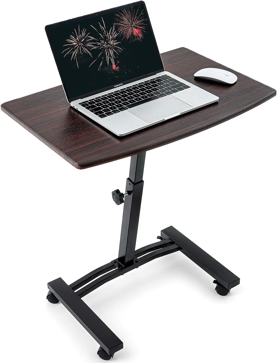 White Height Adjustable Portable Laptop Desk Cart with Wheels S9007
