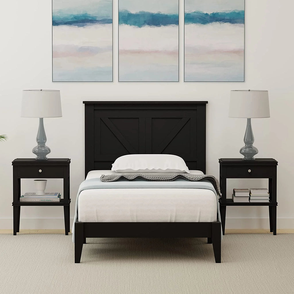 Solid Wood Platform Bed Twin Black W31587