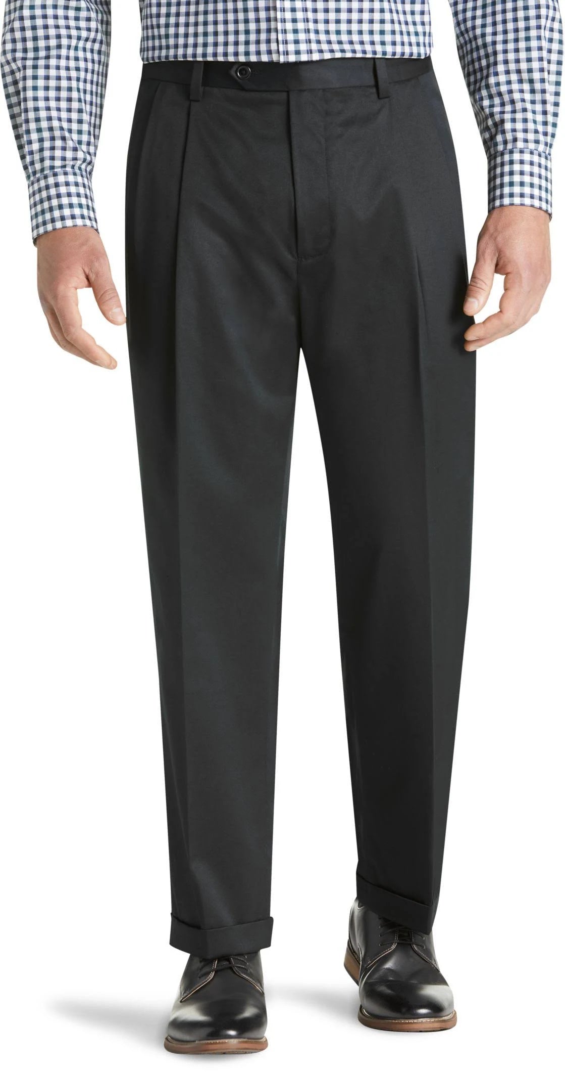 Black Pleated Front Twill Casual Pant O360