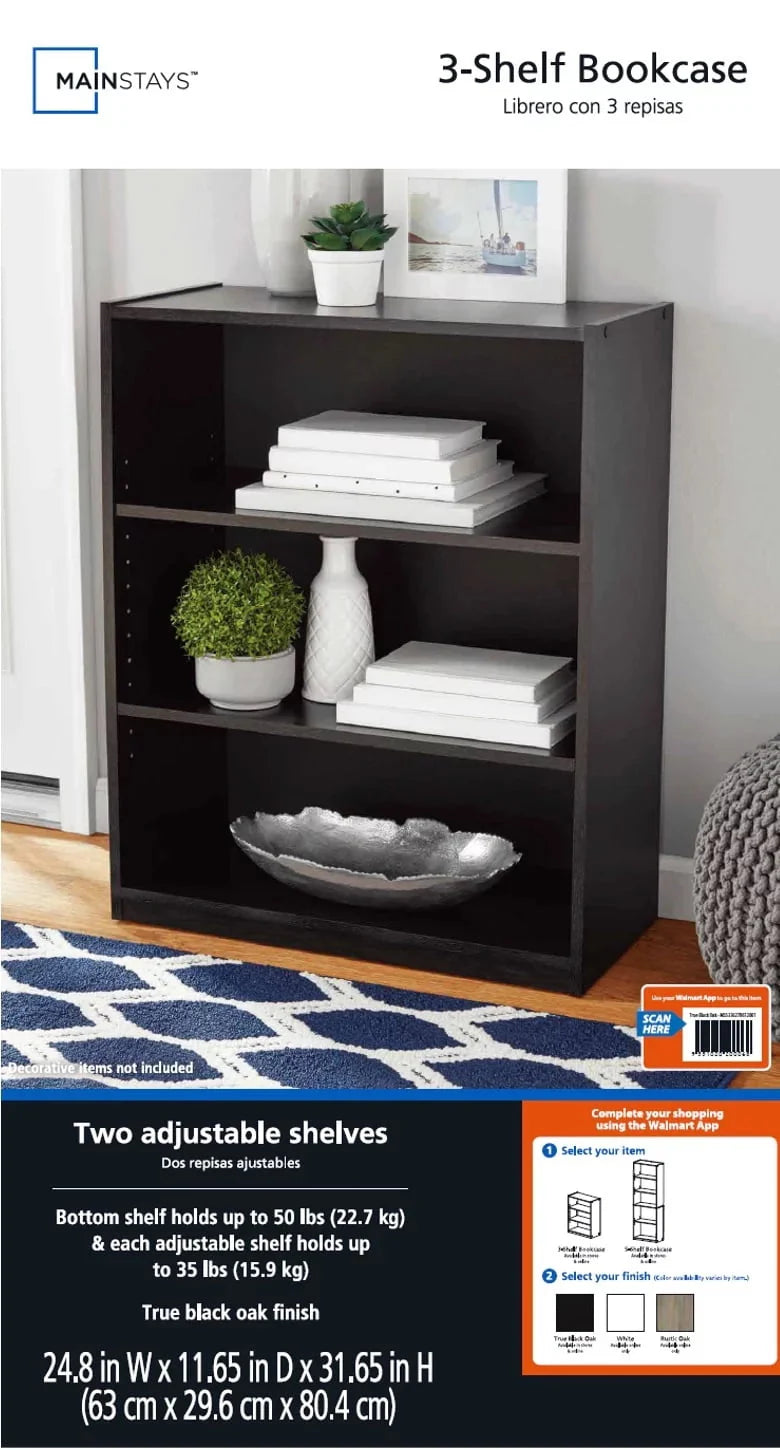 3-Shelf Bookcase with Adjustable Shelves I973