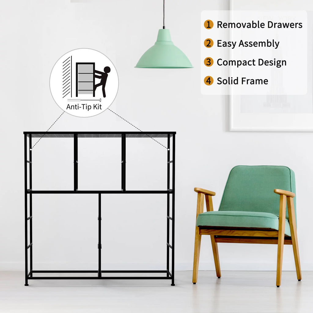Black 12 Drawer Fabric Storage Dresser with Wood Top B35122