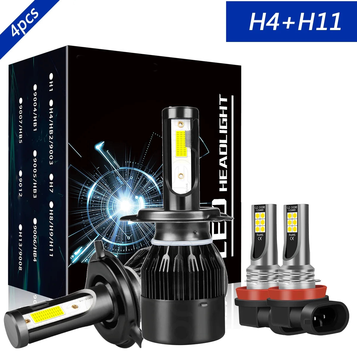 H4 High&Low Beam H11 Fog Light LED Headlight Bulbs 4pcs D56693