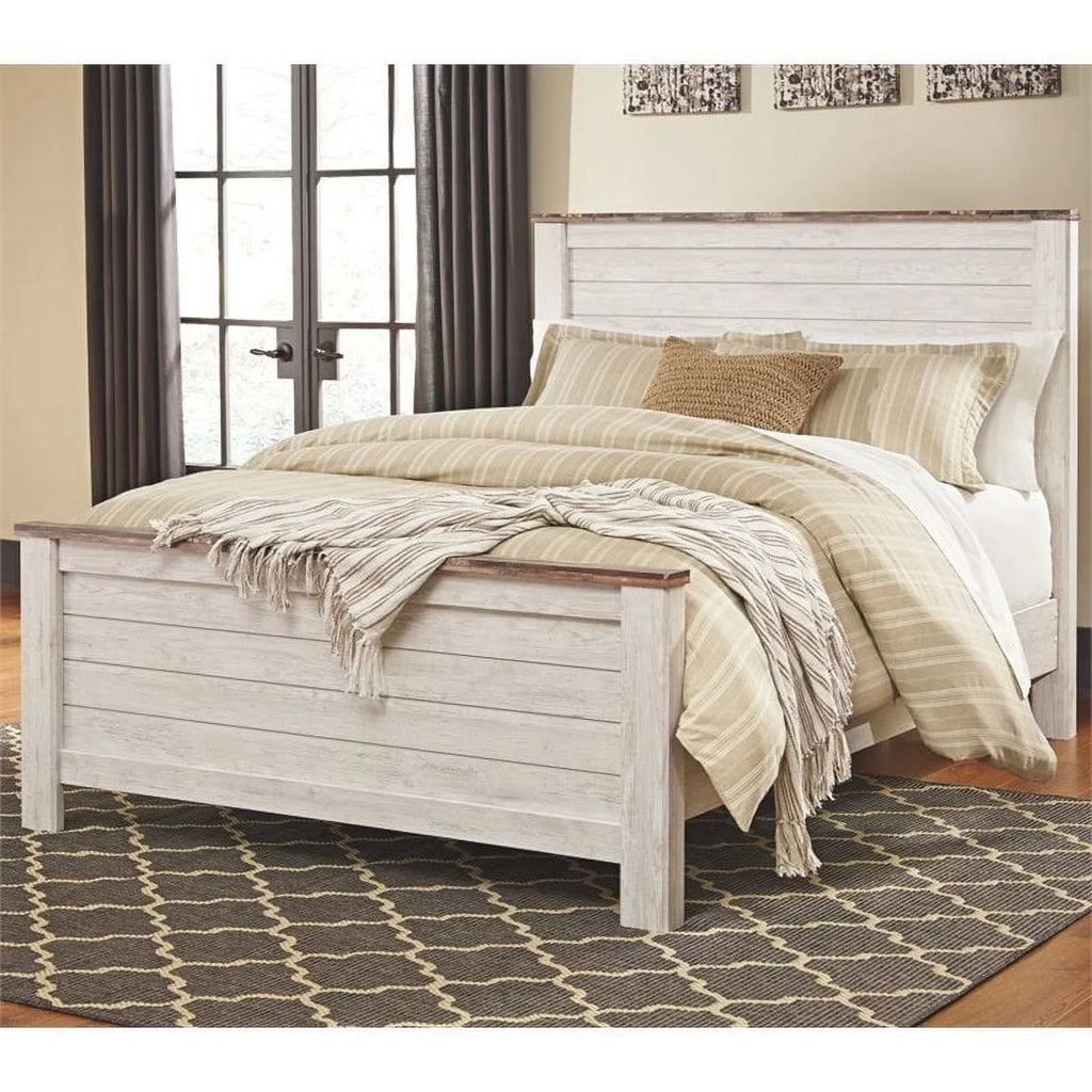Queen Panel Bed in Whitewash L318