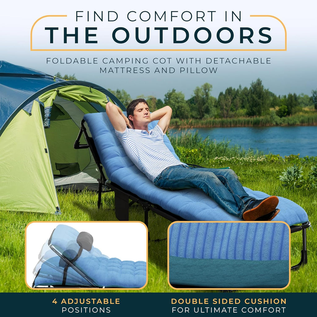 Heavy Duty Folding Camping Cot with Pillow, Cushion & Carrying Bag O962