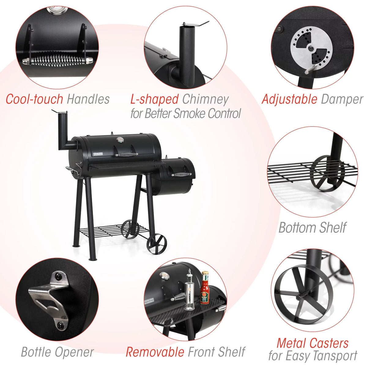 28'' BBQ Charcoal Grill with Offset Smoker J385