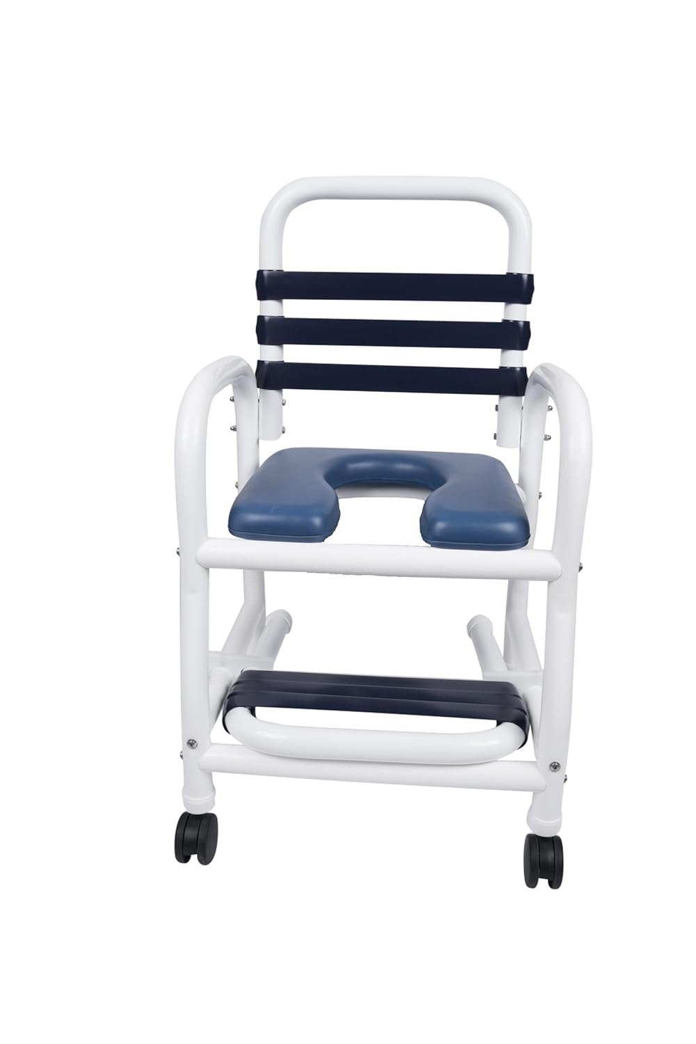 Shower Chair, 18" Internal Width, Open Front Removable Soft Seat, with Soft Touch Slide Out Footrest, 3" Twin All Locking Casters, 310 lbs Capacity T4430
