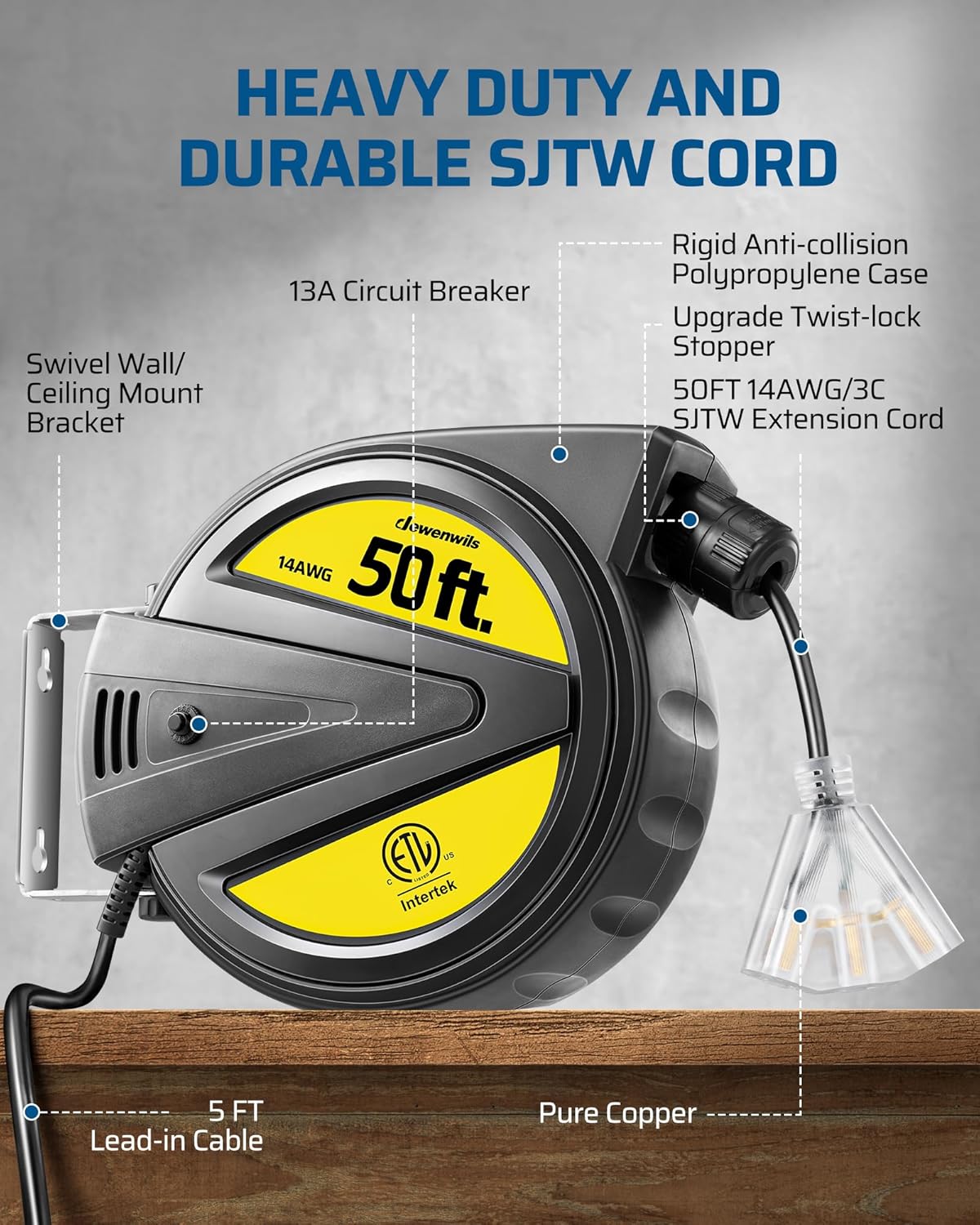 50FT Heavy Duty Retractable Extension Cord Reel I98435