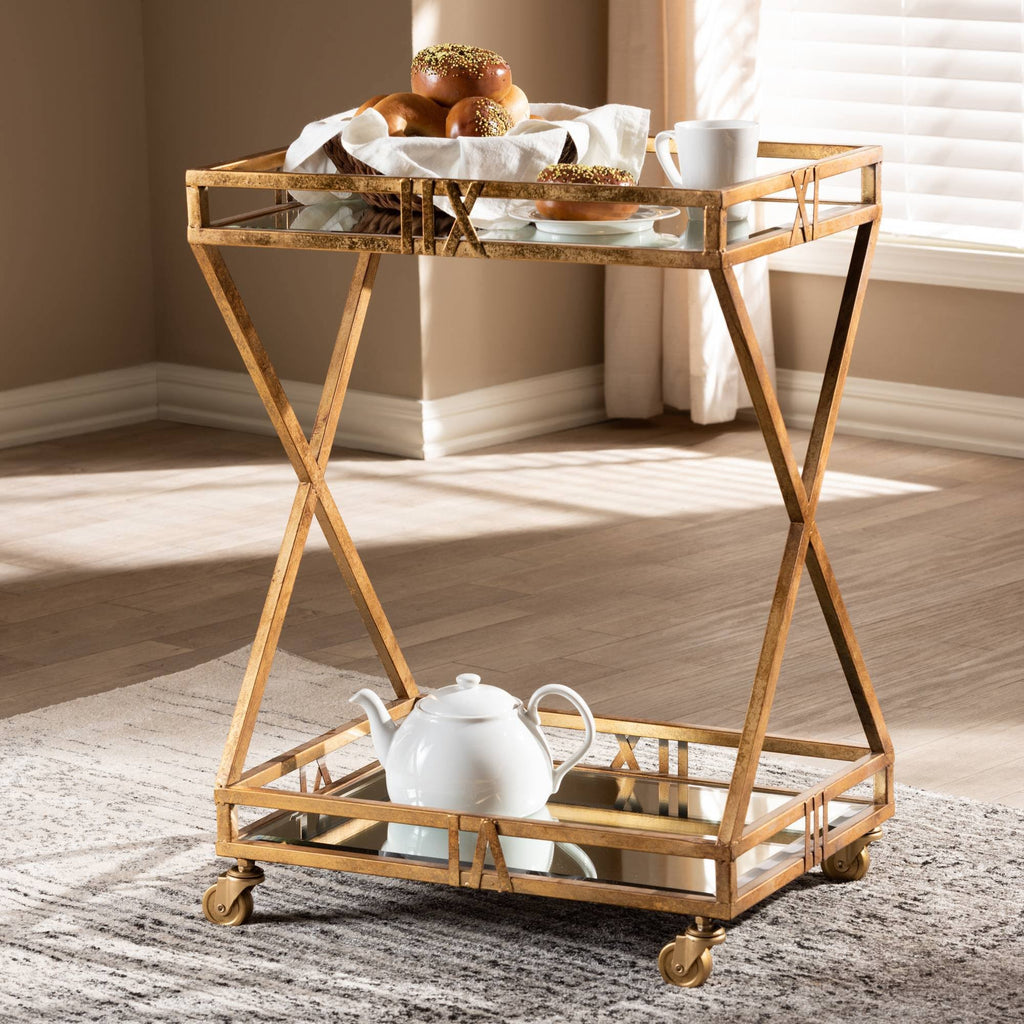 Antique Gold Finished 2-Tier Mobile Bar Cart H198165
