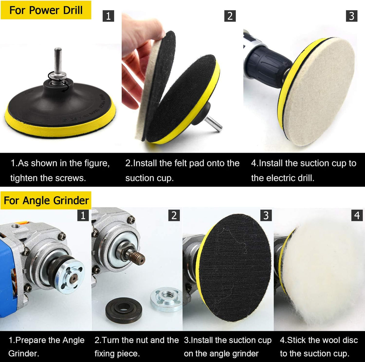 6 Inch 8PCS Wool Buffing Pads Kit with 5/8''-11 Thread Hook & Loop Backer Plate S110585